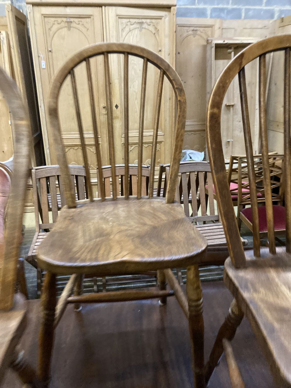 Five Victorian elm and beech Windsor comb back chairs